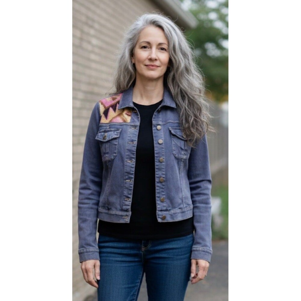 KUT from the Kloth Upcycled Custom Dyed Amelia Jean Jacket w/Distressed Kilim Sm
